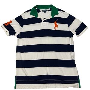 Polo Ralph Lauren Vintage Striped Polo Large Logo Preppy Big Pony Shirt Men XXL
